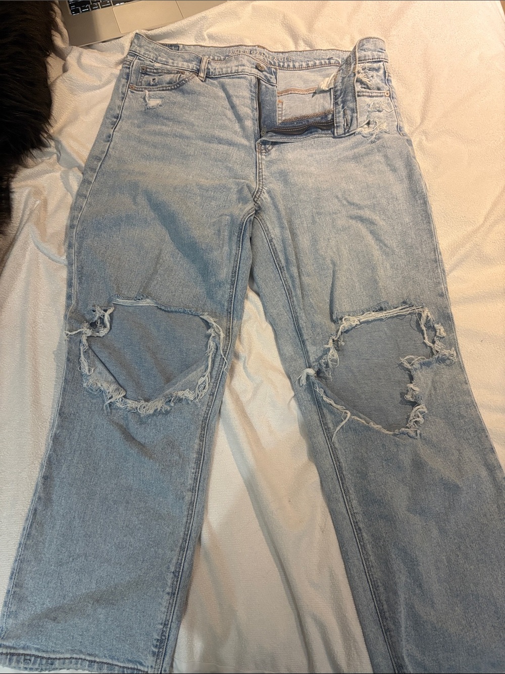 American Eagle Outfitters Light Blue Distressed Straight-Leg Jeans